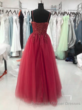 Wine Red Tulle Straps Lace Applique Long Semi Formal Prom Dress, Wine Red Semi Formal Prom Dress
